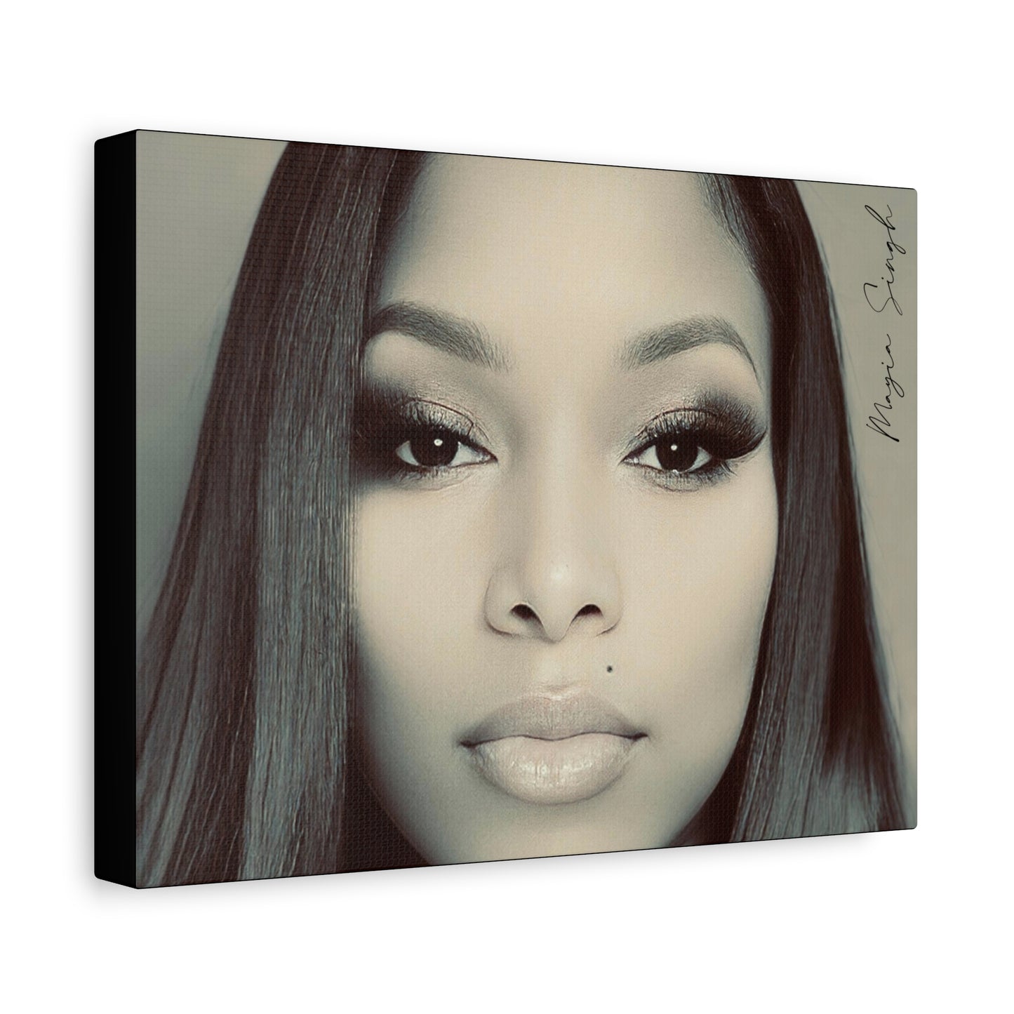 Mayia Singh Stretched Canvas Art Print, Contemporary Decor, Wall Art, Home Aesthetics, Black and White Portrait, Unique Gift, Modern Artwork